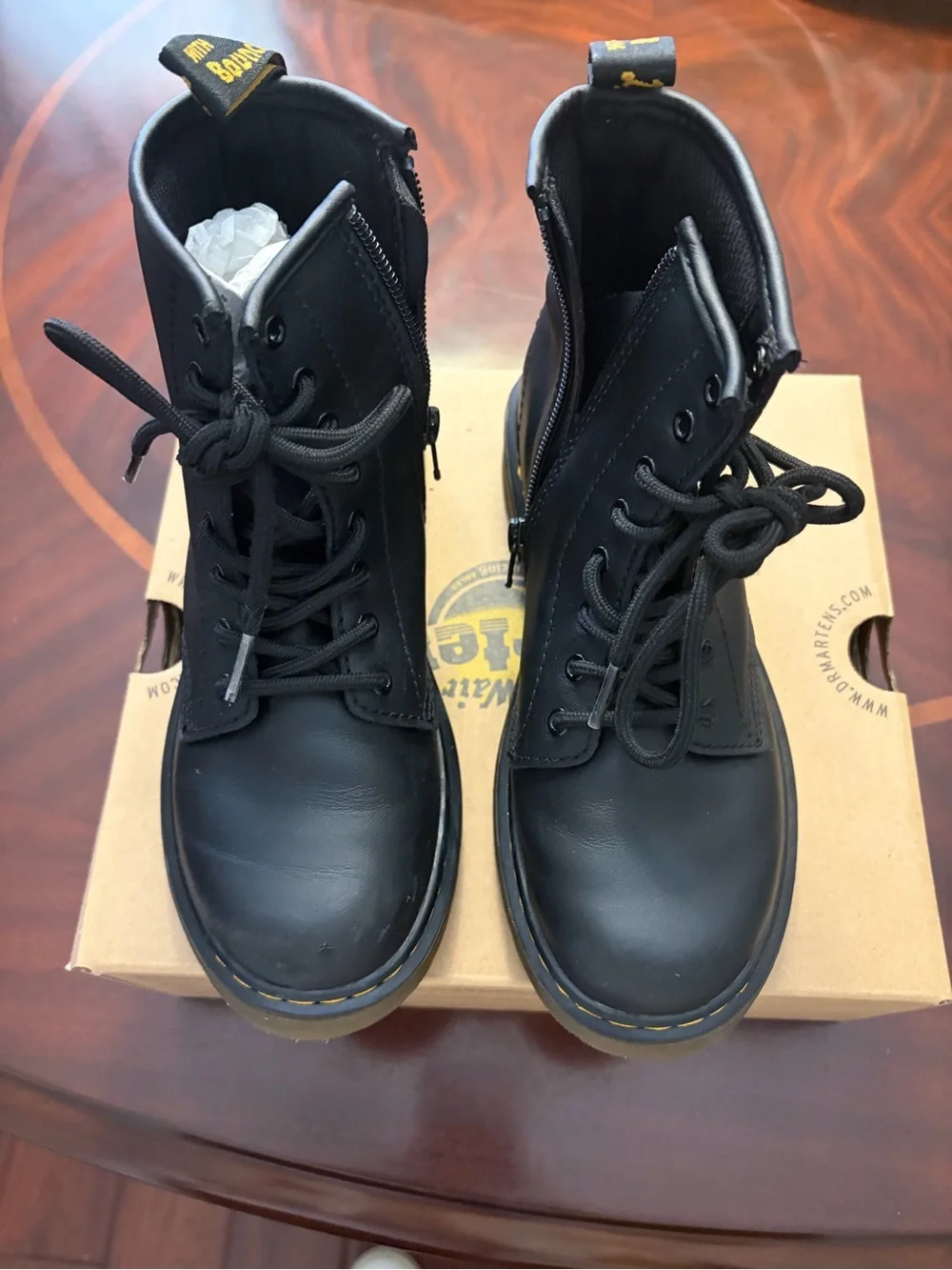 Kid’s Dr. Martens 1460 soft Black Leather Lace-Up Ankle Boots with Side Zipper
